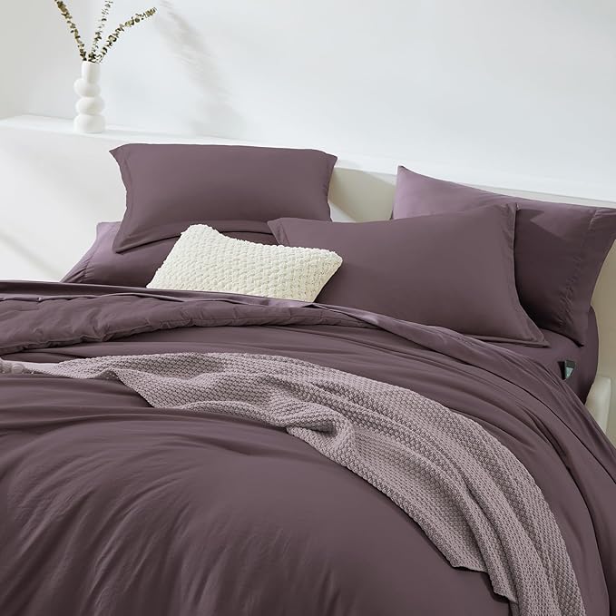 WRENSONGE Super King Comforter Set - 7 Pieces Artic Plum Soft Bed in a Bag Super King with Fitted Sheet, Flat Sheet, 2 Pillow Shams, and 2 Pillowcases- Warm Bedding Sets for All Season