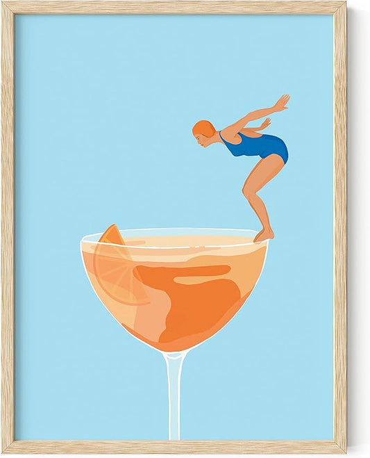 HAUS AND HUES Preppy Bar Wall Decor - Blue and Orange Bar Cart Decor, Colorful Bar Wall Art Print, Vintage Cocktail Poster, Alcohol Art Decorations Aperol Spritz (Beige Frame, 12x16)