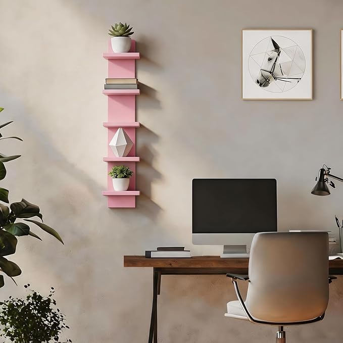 Homaterial 5 Tier Wall Shelf Unit, Decorative Wall Mount Vertical Shelving,Modern Column Floating Shelves for Bedrooms, Living Rooms 36.6" Height Pink