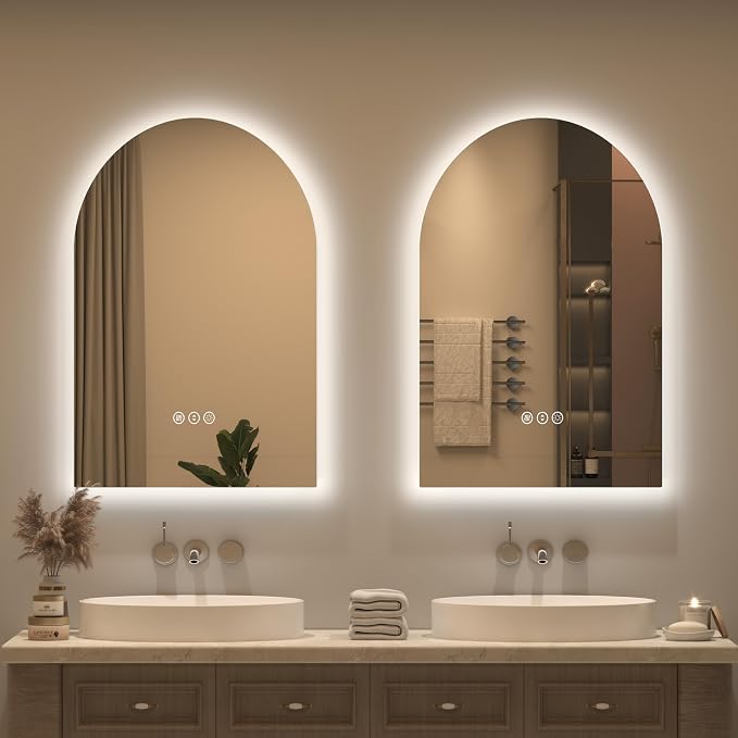 Backlit Arched LED Bathroom Mirror 24x36 Inch, Dimmable LED Vanity Mirror with Lights, Anti-Fog, 3 Colors, Memory, ETL Listed