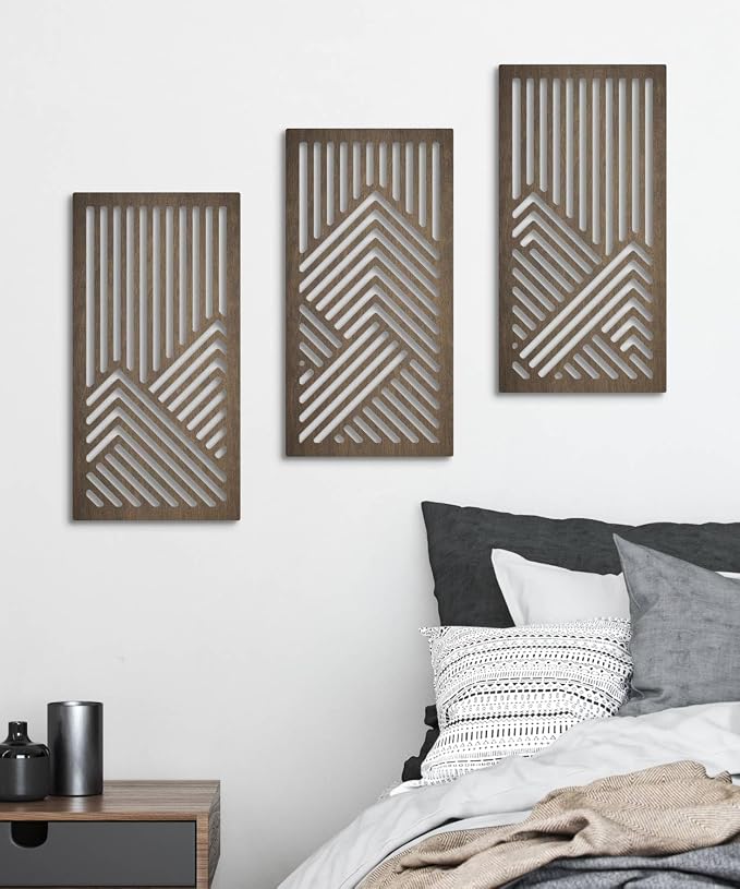 Putuo Decor Geometric Wood Wall Decor Set of 3, Mid-Century Modern Wall Art, Abstract Wall Decor for Living Room Bedroom Hallway