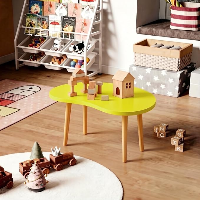 Mango Coffee Table Low Table with 4 Solid Wood Sturdy Legs,Floor Table Desk for Sitting on The Floor,19.7"D x 31.5"W x 16"H Inches,Living Room/Toy room Furniture,Rental house Furniture (Yellow)
