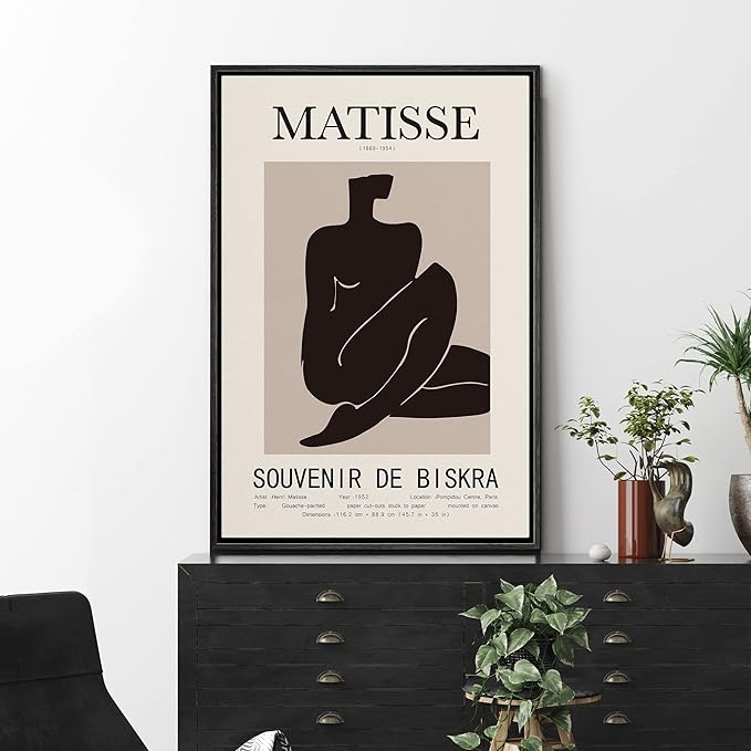 MUDECOR Framed Canvas Print Wall Art Henri Matisse Black & Tan Abstract Female Nude People Shapes Drawings Modern Art Minimalist Multicolor Cool for Living Room, Bedroom, Office - 16"x24" Black