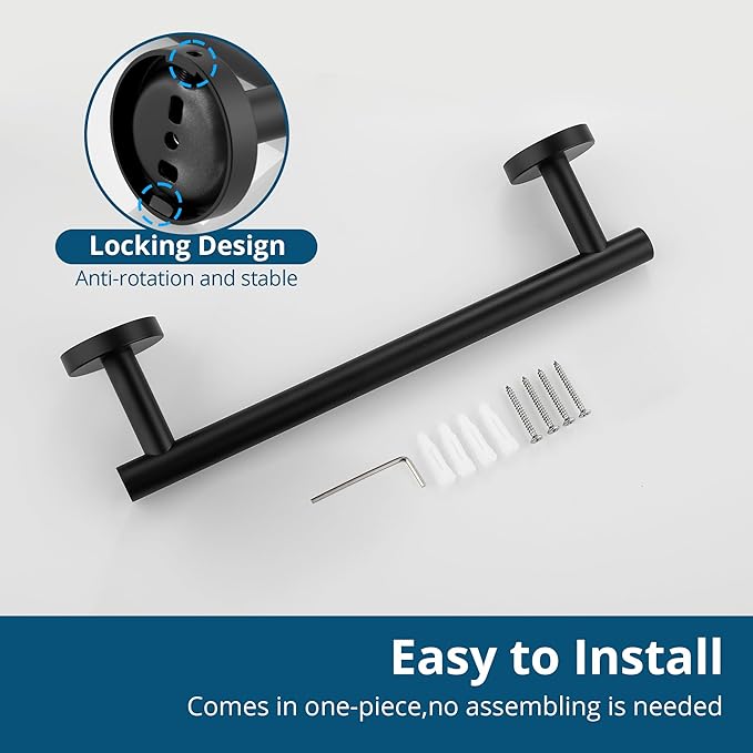 Sayayo Matte Black Hand Towel Holder for Bathroom, 12 Inch Towel Bar Towel Rack for Kitchen, Towel Ring Towel Rod Wall Mount SUS304 Stainless Steel (Hanging Length 9-Inch)