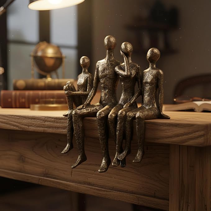 Lescafita Abstract Family Sitting Sculpture Resin Statue – Edge Shelf Display, Modern Home Decor Figurine, Anniversary & Family Keepsake