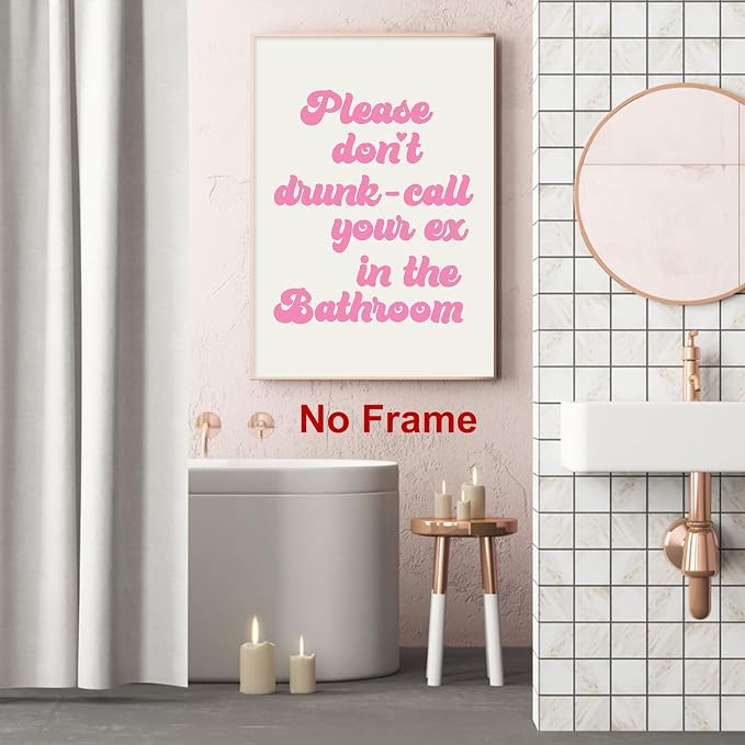 Pink Quotes Wall Art Funny Bathroom Artwork Cute Quotes Posters Modern Aesthetic Wall Art Retro Preppy Posters Beige Boho Paintings Trendy Wall Prints Pink Trendy Paintings for Bedroom 16x24in
