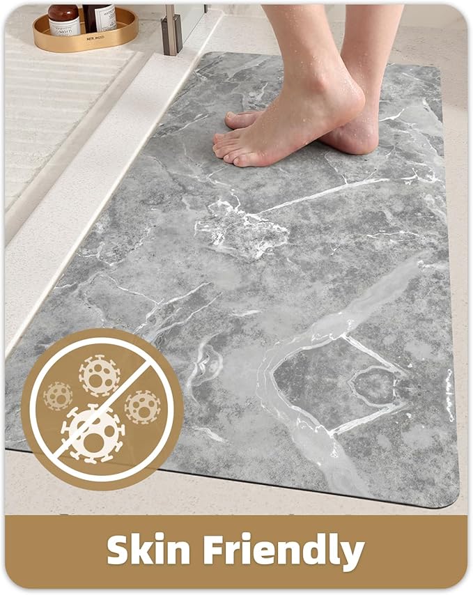 Color&Geometry Ultra Thin Bath Mat, Non Slip Quick Dry Rugs,Absorbent Marble Bathmat,16"x24",Washable Rubber Mats for Shower Floor,in Front of Bathtub,Bathroom Decor,Gray Marble-Patterned