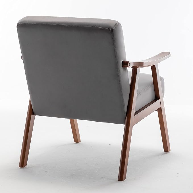 Container Furniture Accent Chair with Microfiber Upholstery and Solid Wood Frame, Classic Mid-Century Modern Living Room Furniture for Extra Seating, Grey
