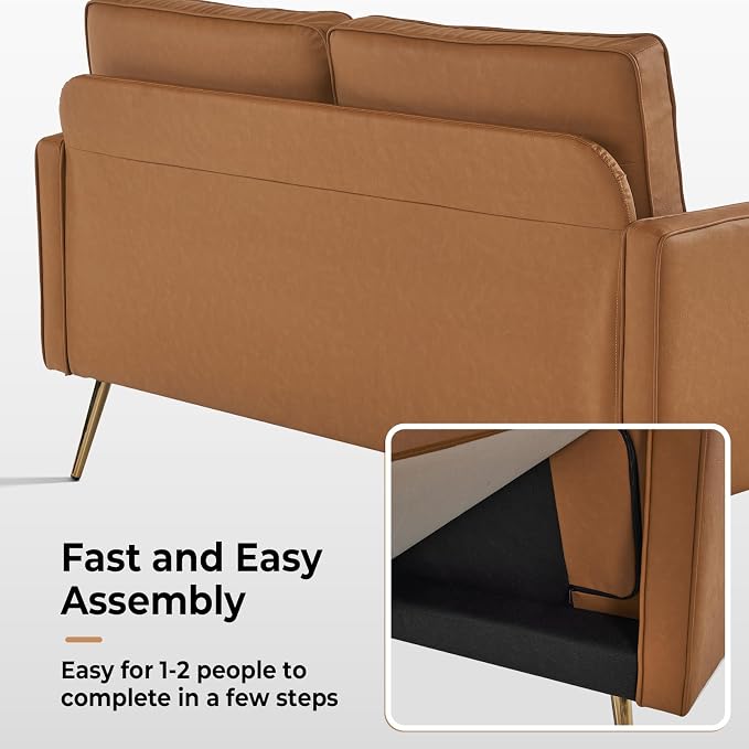 VINGLI 56" Modern PU Leather Loveseat,Small Sofa Couch Deep Seat for Living Room,2-Seater Loveseat Sofa for Bedroom,Apartment,Office,Dorm,Small Space,Cognac