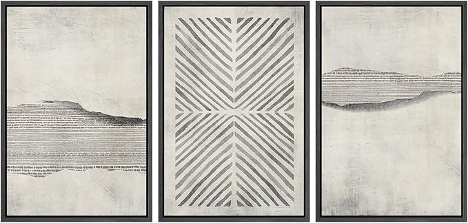 SIGNWIN Framed Canvas Print Wall Art Set Grunge Geometric Line Landscape Abstract Shapes Cozy Neutral Modern Art Decorative Boho Relax/Zen Nordic for Living Room, Bedroom, Office - 24"x36"x3 Black