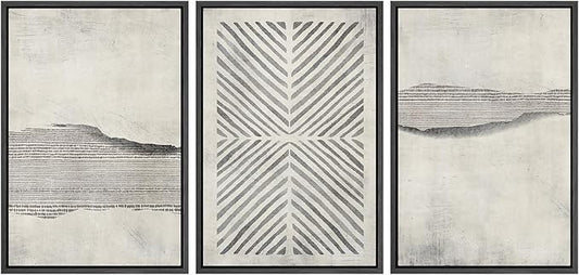 SIGNWIN Framed Canvas Print Wall Art Set Grunge Geometric Line Landscape Abstract Shapes Cozy Neutral Modern Art Decorative Boho Relax/Zen Nordic for Living Room, Bedroom, Office - 24"x36"x3 Black