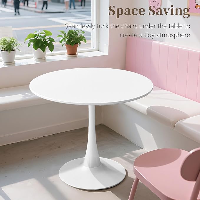 24 Inch Round Dining Table,Mid-Century Tulip Table with Metal Pedestal Base,Modern Leisure Table for Small Space Kitchen Dining Room,Easy Assembly,White