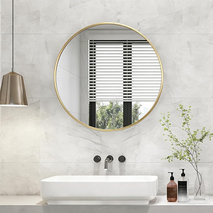 NEWBULIG Wall Mirror, Bathroom Mirror for Over Sink, Matte Metal Framed Vanity Mirror, Wall Decor for Bedroom, Tempered Glass