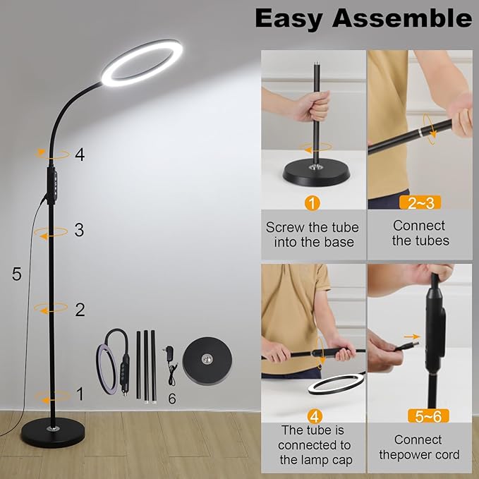 Professional LED Tattoo and Eyelash Lights - Adjustable Gooseneck Floor Lamp with Remote/Touch Control, Shadow-Free, Strobe-Free Bright Lighting for Salons, Manicures, Artists, Salons, Home Use