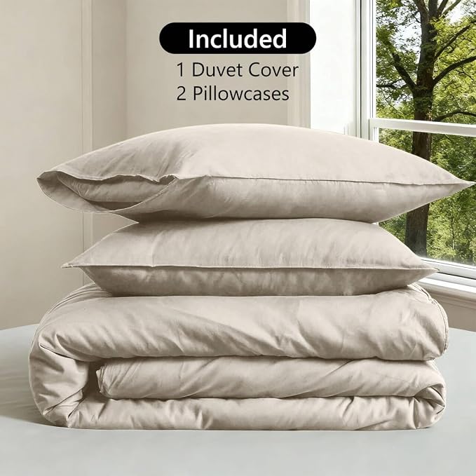 FALUCA French Linen Blend Duvet Cover Set 3Pcs King (104"x92") - Soft, Breathable, Cooling Farmhouse Bedding for Hot Sleeper (King, Linen)