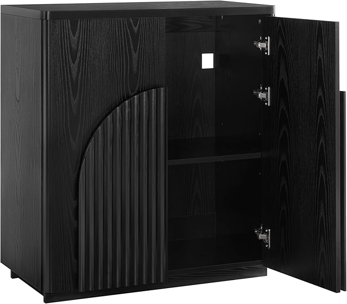 CHITA Sideboard Buffet Cabinet with Storage, Small Storage Cabinet with Doors and Shelves for Living Room Accent, Bar, Kitchen, Set of 2, Black
