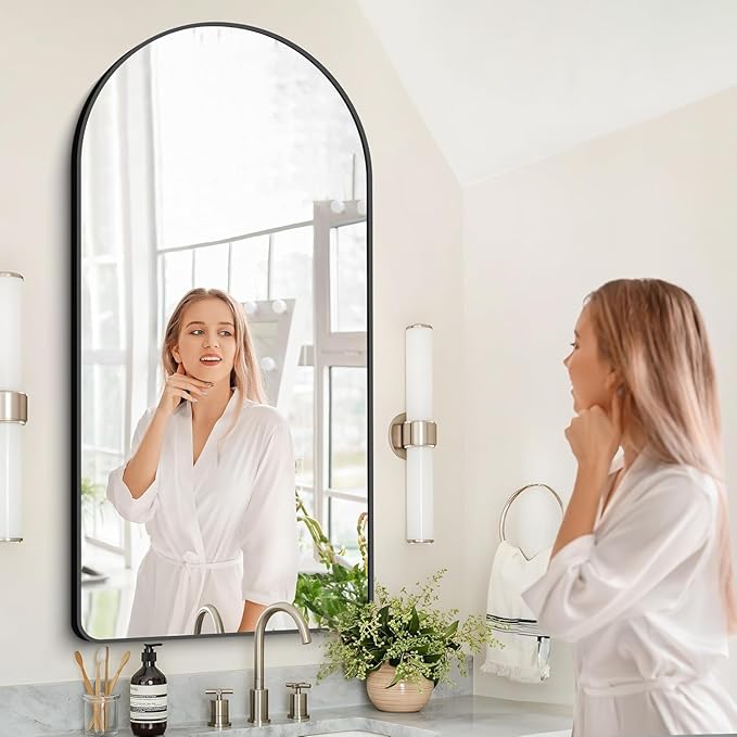 GLASHOM Arched Bathroom Mirror, 55"x30" Black Arched Mirror for Bathroom, Wall Mounted Mirror, Black Vanity Wall Mirror Metal Frame for Bedroom, Entryway, Living Room, Vertically Hanging