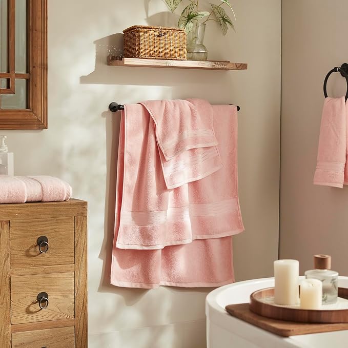 COZYART Soft Pink Bath Towel Set for Bathroom Soft Absorbent Durable 650 GSM Turkish Cotton Towel Sets of 6, 2 Large Bath Towels, 2 Hand Towels, 2 Washclothes