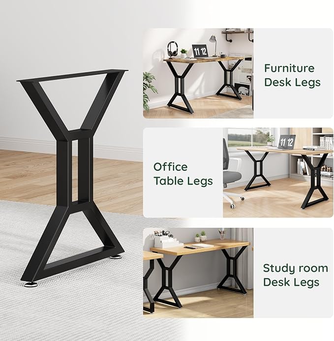 Metal Table Legs 28" H x 24" W Furniture Desk Bench Dining Table Legs Gourd Shape Heavy Duty Desk Legs with Adjustable Feet Set of 2 Black