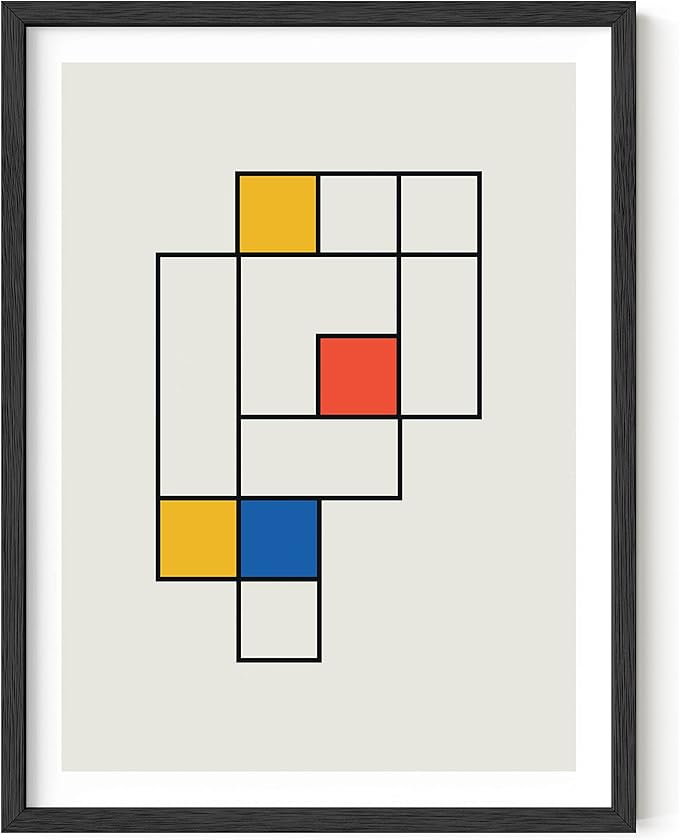 HAUS AND HUES Bauhaus Modern Colorful Abstract Wall Art - Retro Mondrian Poster, Mid Century Modern Wall Art Work, Abstract Art, Retro Poster, Mid Century Wall Art (Unframed, 12x16)