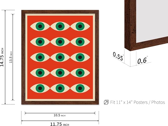 Poster Master Bauhaus Poster - Red Evil Eye Print - Graphic Design Art - Eye Art - Geometric Art - Chic Boho Art - Mid Century Modern Art - Living Room or Bedroom Wall Decor - 11x14 Brown Framed