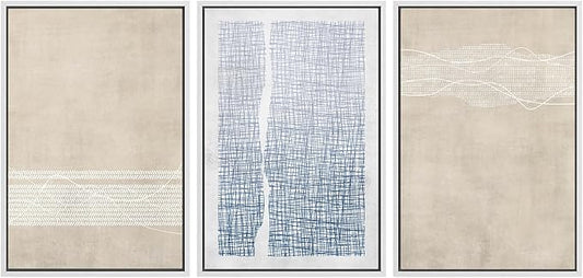 SIGNWIN Framed Canvas Print Wall Art Set Tan Blue Geometric Landscape Abstract Shapes Cozy Neutral Modern Art Decorative Boho Relax/Zen Nordic for Living Room, Bedroom, Office - 24"x36"x3 White