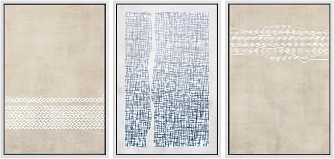 SIGNWIN Framed Canvas Print Wall Art Set Tan Blue Geometric Landscape Abstract Shapes Cozy Neutral Modern Art Decorative Boho Relax/Zen Nordic for Living Room, Bedroom, Office - 16"x24"x3 White