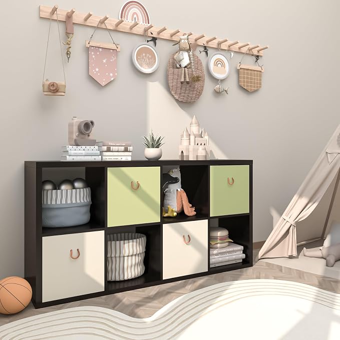 Endearing Limons【2026 Wooden Thick Border 8 Cube Shelf Storage Organizer with Anti-Tipping Kits + Reversible Open Back Bookcase (11 x 11 Unit Cell Chocolate)
