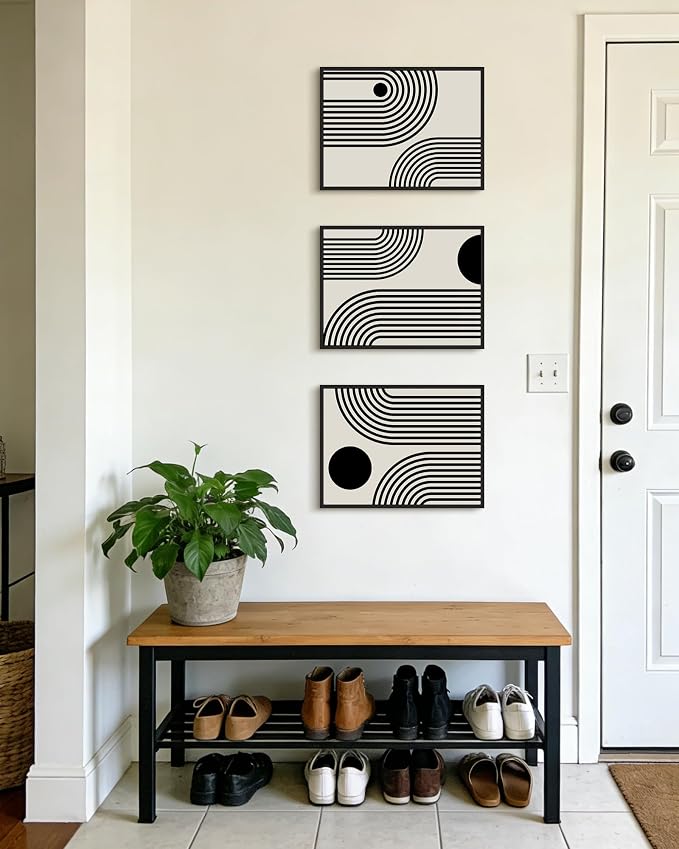 Drsoum Black Abstract Wall Art Framed Minimalist Bohemian Wall Decor Geometric Lines Artwork Hallway Bedroom Prints Ready to Hang 11x14in Black Framed