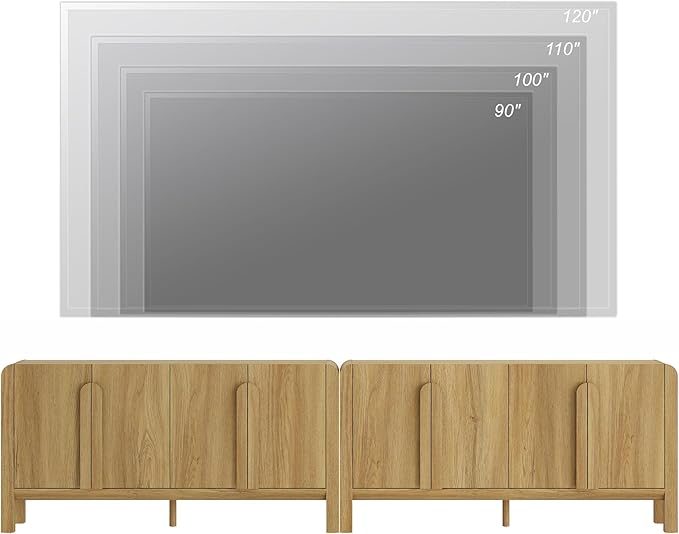 WAMPAT 126" W Large Buffet Sideboard Cabinet with Storages, Modern Buffet Table Coffee Bar Wine Bar Storage Curved Cabinet with 4 Doors for Dining Room, Living Room, Kitchen,Walnut