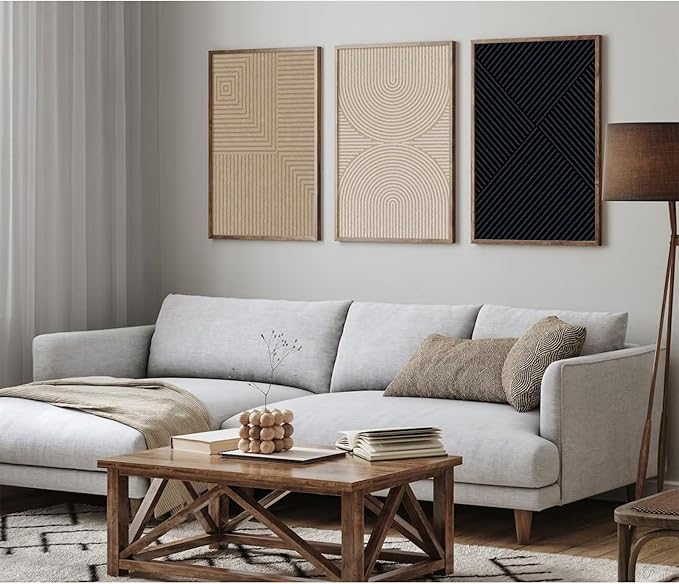 Abstract Modern Wall Decor Art Set of 3 Boho Neutral Canvas Wall Art Beige Minimalist Line Wall Art Decor Brown Black Art Modern Abstract Prints Pictures for Living Room Bedroom 16x24 Inch Unframed