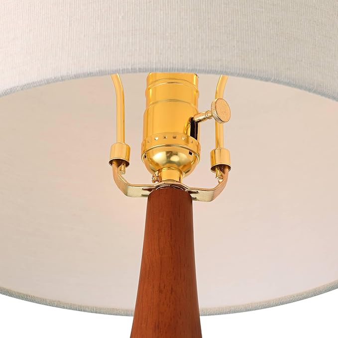 360 Lighting Andi 25" High Mid Century Modern 3-Way Table Lamp Green Ceramic Wood Finish Single Fabric White Shade Cottage Core Living Room Bedroom Bedside Nightstand House Office Colors May Vary