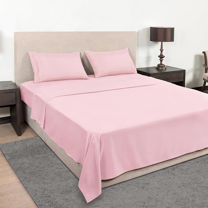Mejoroom Twin XL Sheet Set - Hotel Luxury Microfiber Sheet & Pillowcase Sets Fits College Dorm Room Mattress - Soft, Breathable, Wrinkle & Fade Resistant - 3 Piece (Blush Pink)