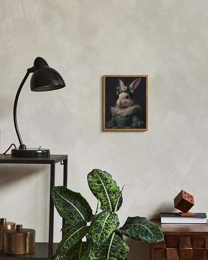 InSimSea Vintage Framed Canvas Wall Art, Easter Bunny Home Decor, Bedroom Living Room Study Bunny Art Print 8x10in