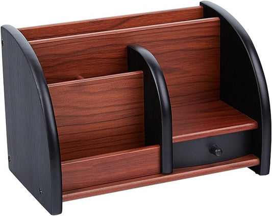 Wood Desk Organizer, Walnut Brown Table Top Organizer, Handcrafted Wooden Desktop Storage for Pens, Office Supplies, and Small Items Wood Desk