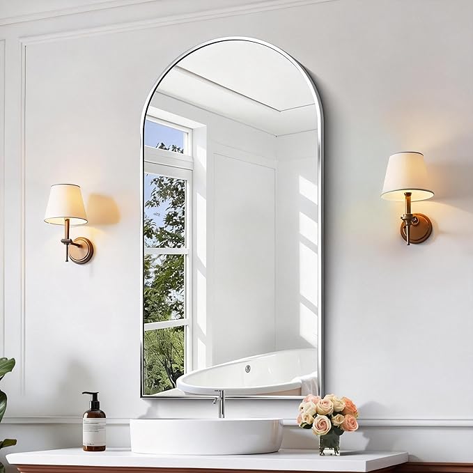 CIRCUMI Arched Wall Mirror, 24"x48" Silver Arched Mirror with Tempered Glass, Metal Frame, Large Size for Bathroom, Living Room,Entryway,Over Sink, Arch Mirror for Decor,Shatterproof&Crystal-Clear