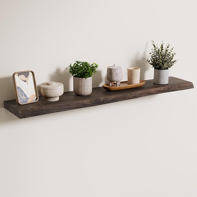 Axeman 40 inch Floating Shelves for Wall - 8'' D Live Edge Rustic Solid Elm Wood Floating Shelves Wall Mounted, Wall Shelves with Invisible Bracket for Living Room Bedroom Kitchen, Set of 1 Walnut