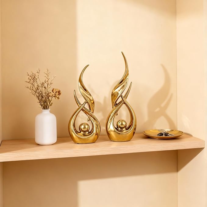 DOVDOV 2-Piece Abstract Gold Home Decor Set, Ceramic Abstract Sculptures, Modern Art Pieces, Suitable for Coffee Table Tops, Office Bookshelves, Dining Table Centers, and entryway Decor.