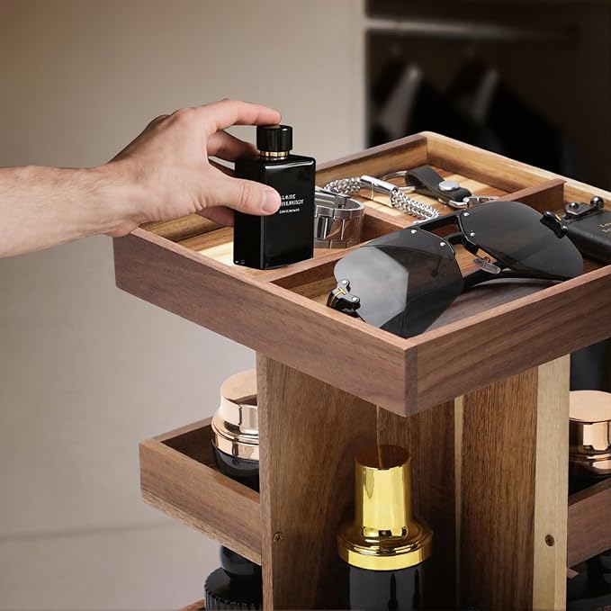 EXIN DECHEN Cologne Organizer for Men,Cologne Stand,3 Tier Wooden Perfume Shelf with Rotate,Desk Organizer,Gifts for Dad From Wife,Husband Boyfriend Birthday Gift Ideas,Valentine's Day Gifts for Men