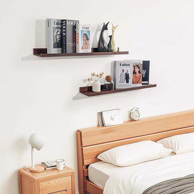NEXHOME PRO Floating Shelves for Wall Set of 2,36 Inches Picture Ledge Shelf, Kids Bookshelf Wall Mounted for Living Room Bedroom Bathroom Kitchen, Easy Install,Walnut