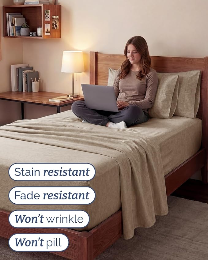 Extra Deep Twin XL Sheet Set - 4 Piece College Dorm Bed Sheets Set with Extra Deep Pockets - Ultra-Soft, Comfy & Breathable Bedding for Women, Men, Kids & Teens - Wrinkle & Fade Free - Heathered Beige