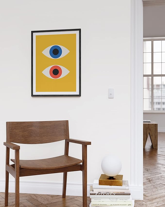 HAUS AND HUES Mid-Century Modern Art Print – Bauhaus Poster, Retro Evil Eye Wall Decor, Geometric Yellow Abstract Art (Black Frame, 12x16)