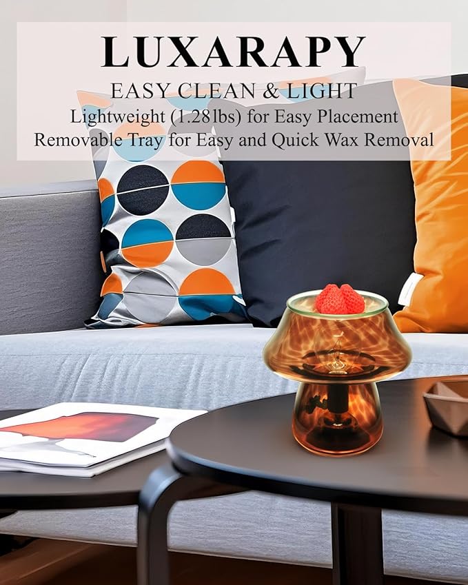 Mushroom Desk Lamp - Small Vintage Table Lamp for Bedroom, Office, Bedside, Nightstand | Translucent Glass, Boho Aesthetic Western Home Decor for Living Room & Kitchen (Without Wax Cubes)