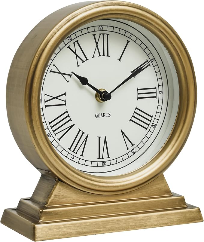 EMAX HOME Vintage Gold Mantle ClockTable for Living Room Decor Table Clock Decorative Battery Operated Table Top Shelf Clock