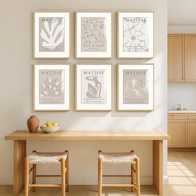 Framed Neutral Abstract Wall Art, 6 Piece Modern Matisse Prints Artwork for Walls, Minimalist Beige Matisse Pictures for Living Room, Bedroom, Dining Room, Lounge, Bathroom Wall Decor 11x14 In