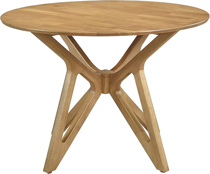 Coaster Home Furnishings - Elowen - Solid Wood - 42-Inch Round Dining Table with Bevel Tabletop, Angled Base Design, Geometric Legs - Dining Room & Home Kitchen - Light Walnut - 108440