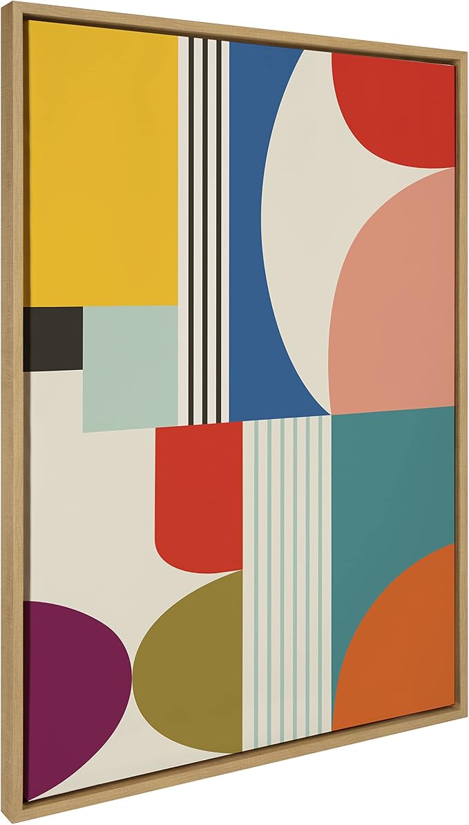 Kate and Laurel Sylvie Mid Century Modern Pattern Framed Canvas Wall Art by Rachel Lee of My Dream Wall, 28x38 Natural, Colorful Abstract Art Print for Wall