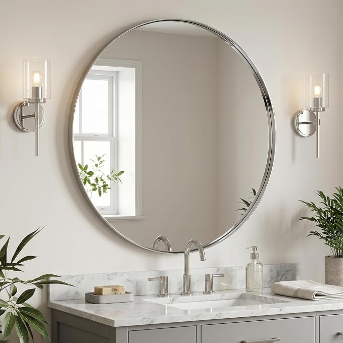 ANDY STAR Round Vanity Mirror 40 Inch, Round Chrome Mirror, Large Circle Mirror, Metal Framed Vanity Mirror for Wall, Modern Clean Design with Superior Stainless Steel Frame