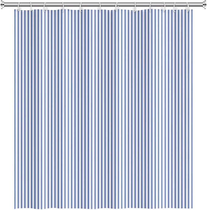 Abstract Stripes Fabric Bathroom Shower Curtain - Sky Blue Lines, Modern Minimalist Aesthetics, Polyester Waterproof Artistic Decor With Hooks, 72x96 Inch