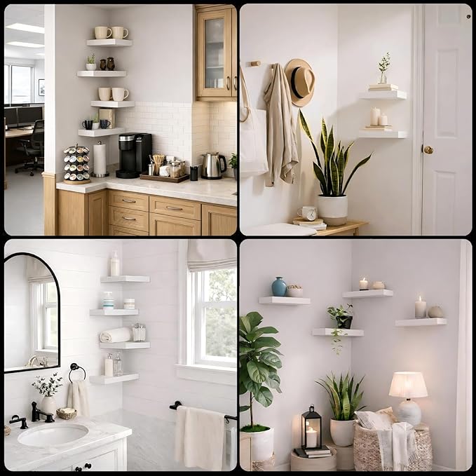 Floating Shelves for Wall, White Small 11.8" Bathroom Wall Shelves and Floating Shelf for Storage, Display and Decor, Ideal Over Toilet, Bedroom or Living Room, 2-Pack